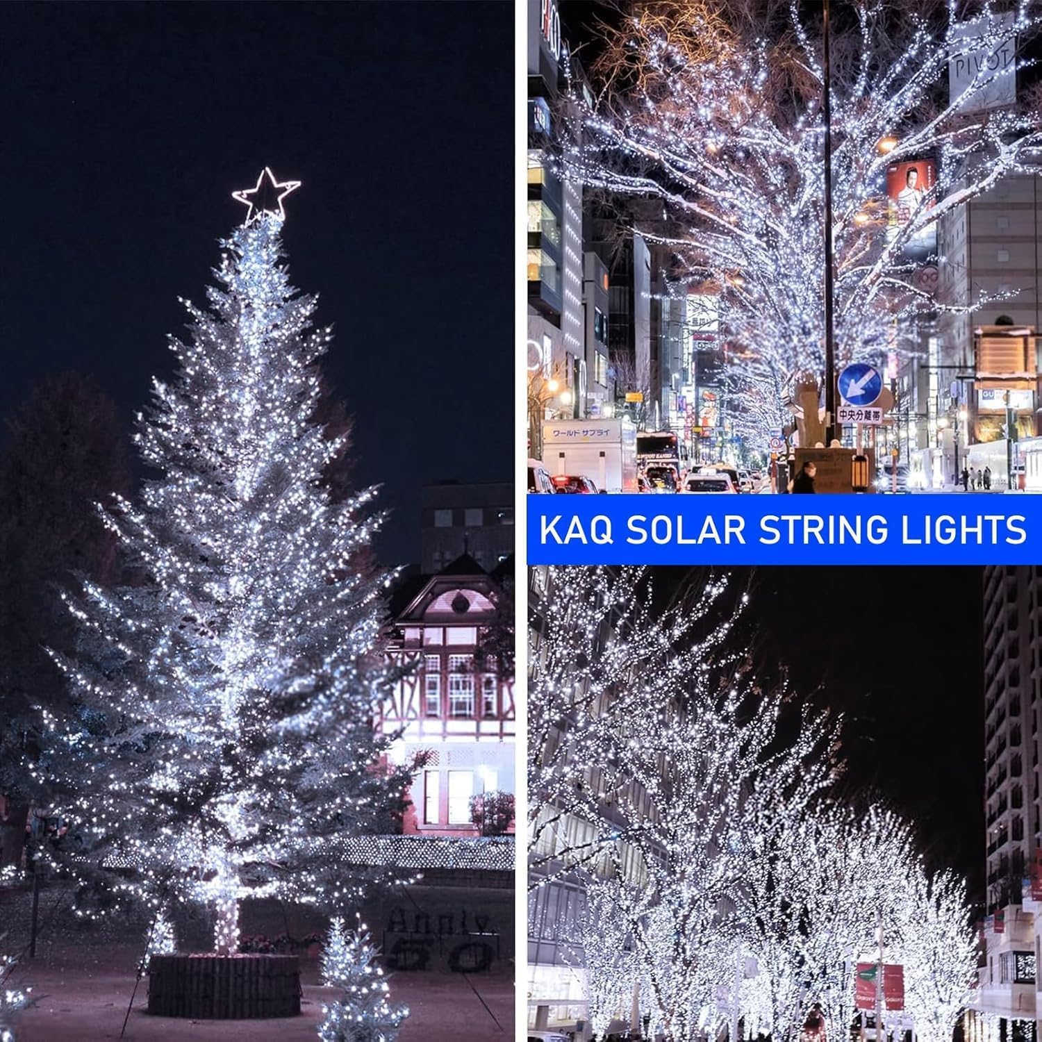 KAQ 66ft warm white solar string lights on garden fence, cozy ambiance