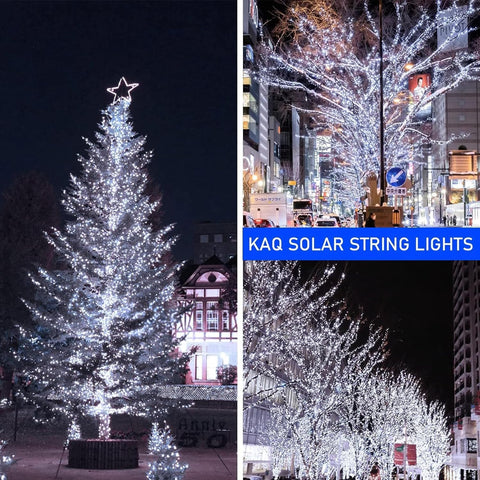 KAQ 66ft warm white solar string lights on garden fence, cozy ambiance