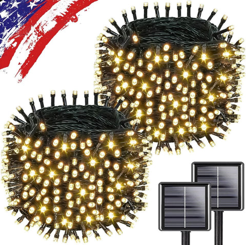 KAQ Upgrade 2Pack 500LED solar string lights outdoors with warm white glow