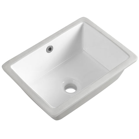 KARAMAG 16-inch rectangle undermount sink in white ceramic for a clean vanity look.