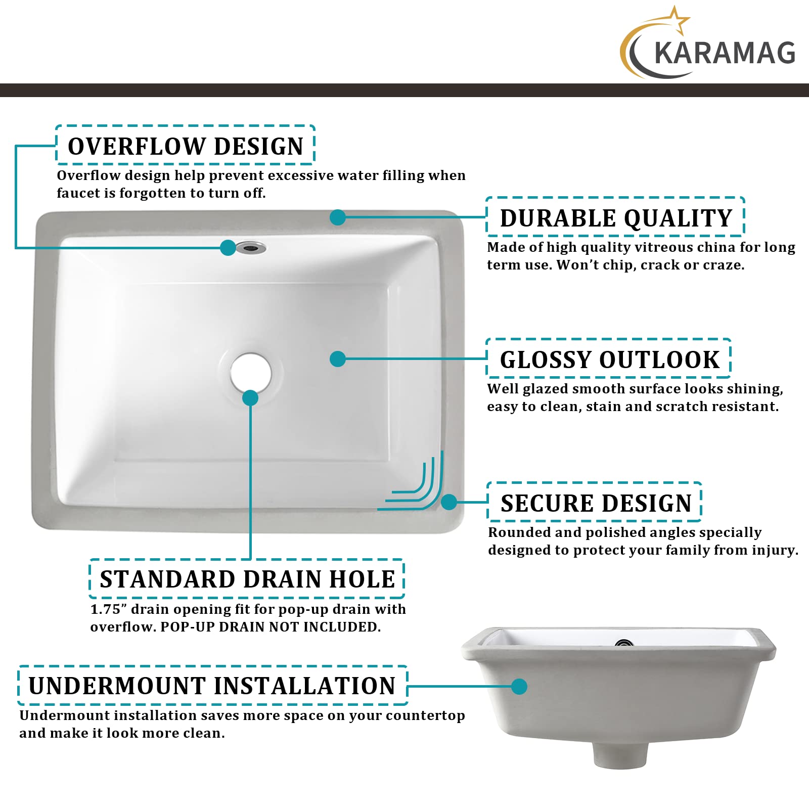 KARAMAG no-faucet-hole design offers flexible faucet choices.