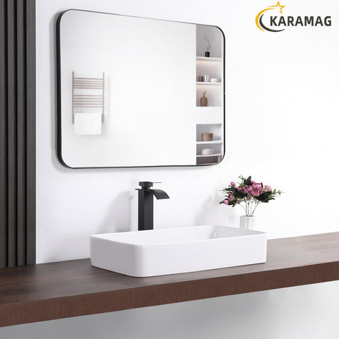 KARAMAG rectangle vessel sink installed in a contemporary bathroom