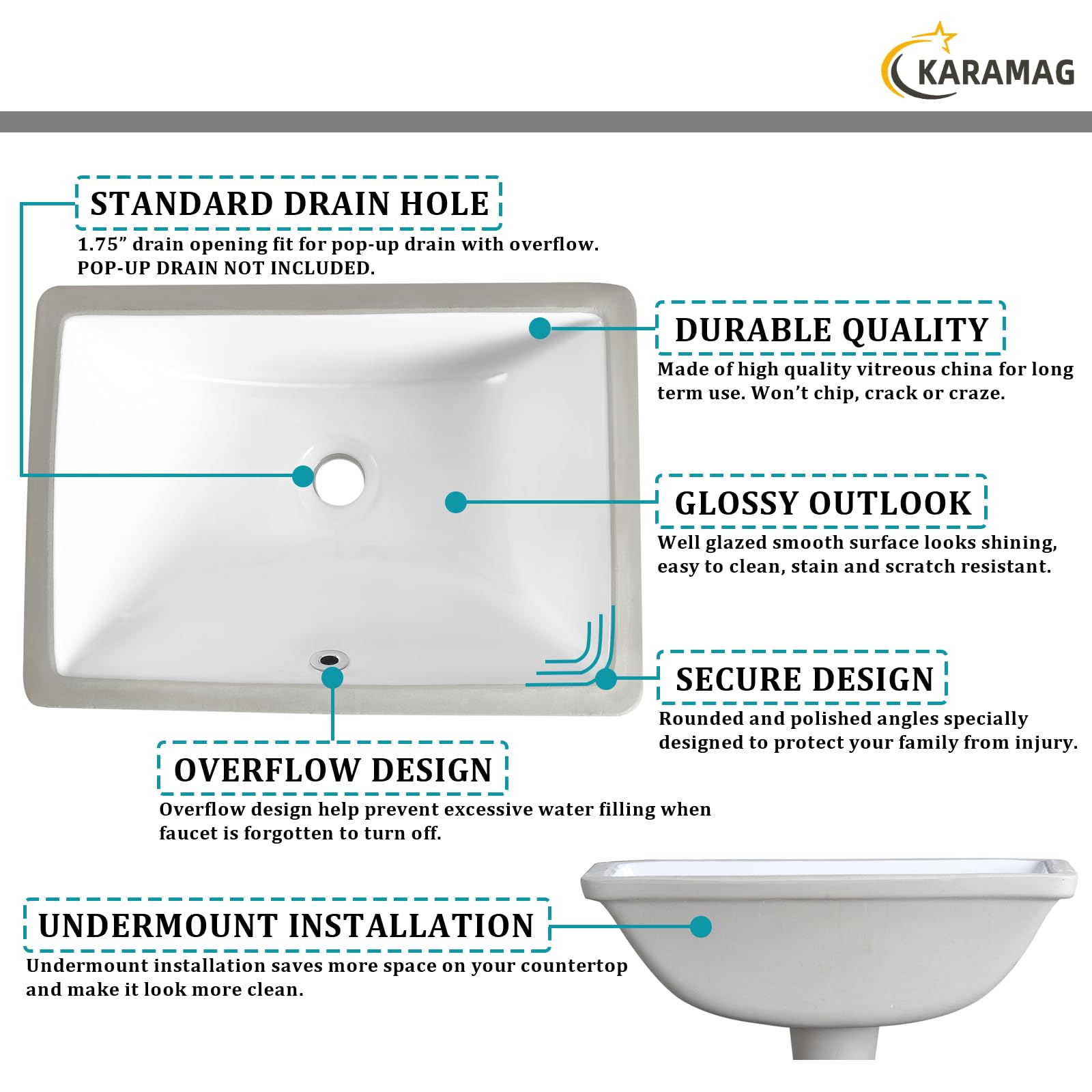 KARAMAG undermount installation area emphasizes under-counter mounting for versatile spaces