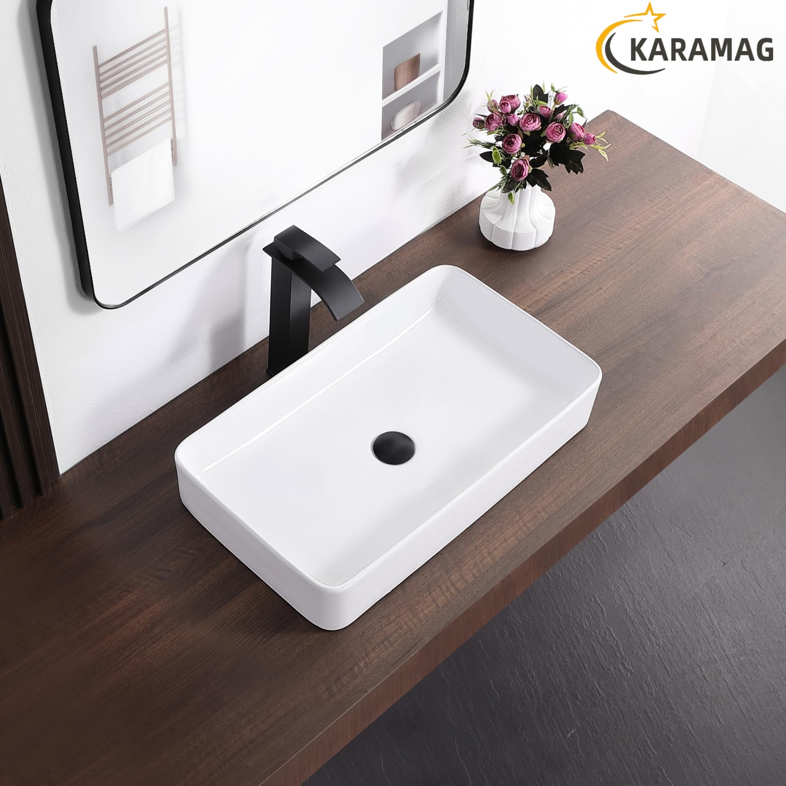 KARAMAG white vessel sink close-up highlighting durable glaze