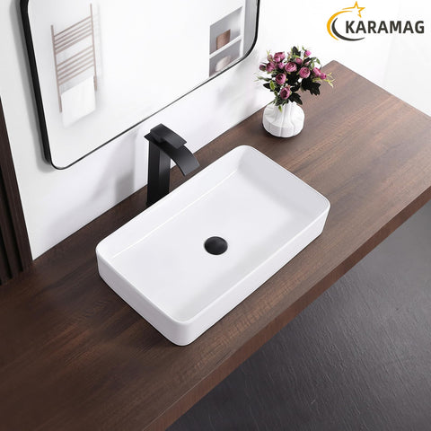 KARAMAG white vessel sink close-up highlighting durable glaze