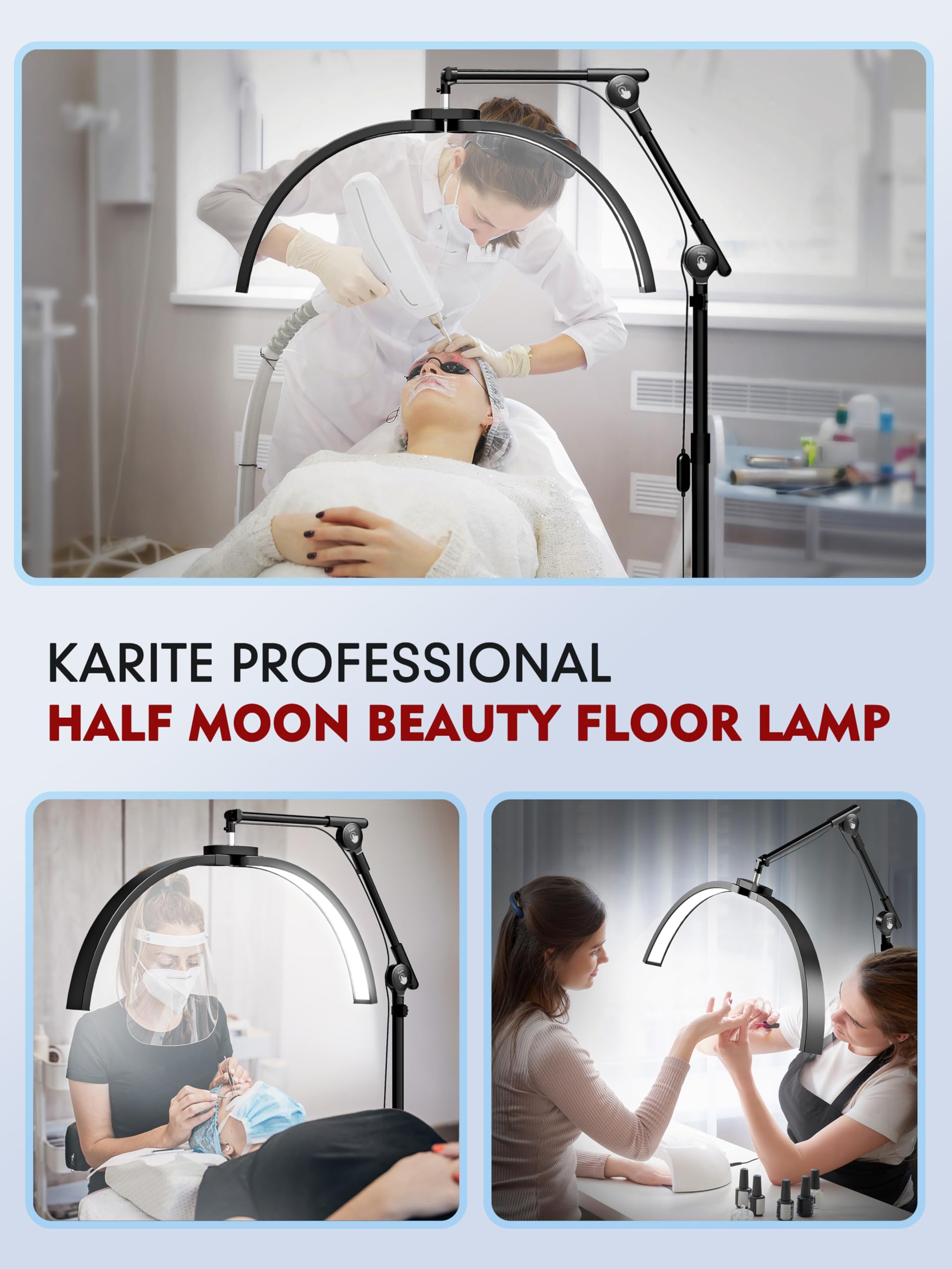 Karite lash tech lamp with hands-free phone holder for recording