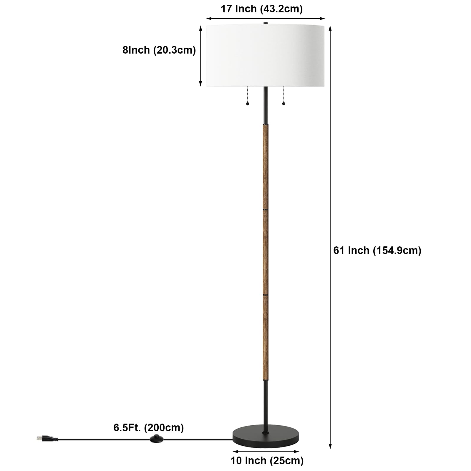 Karjoefar 2-light floor lamp ships with easy assembly and setup.