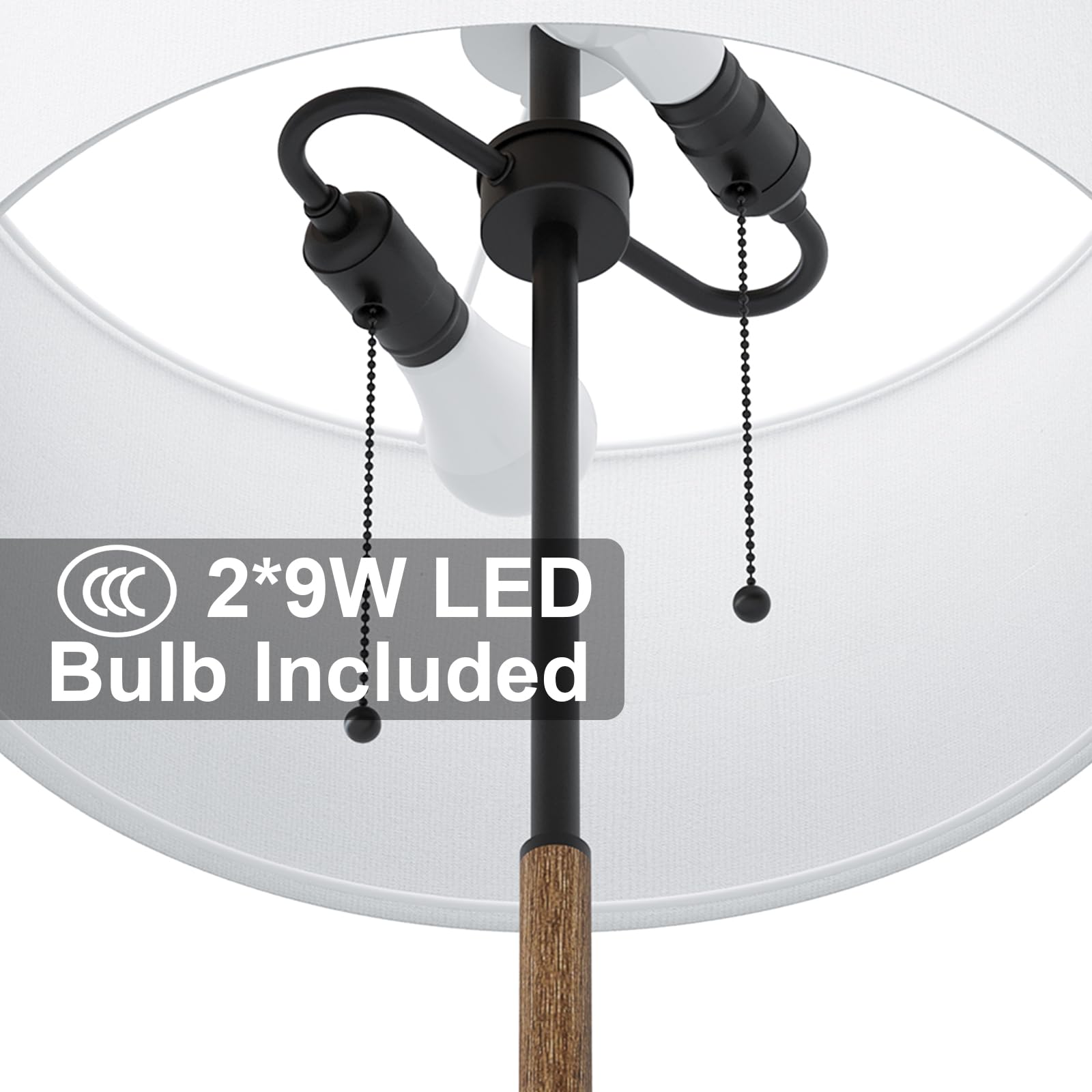 Karjoefar 2-light floor lamp has a weighted base for stability.