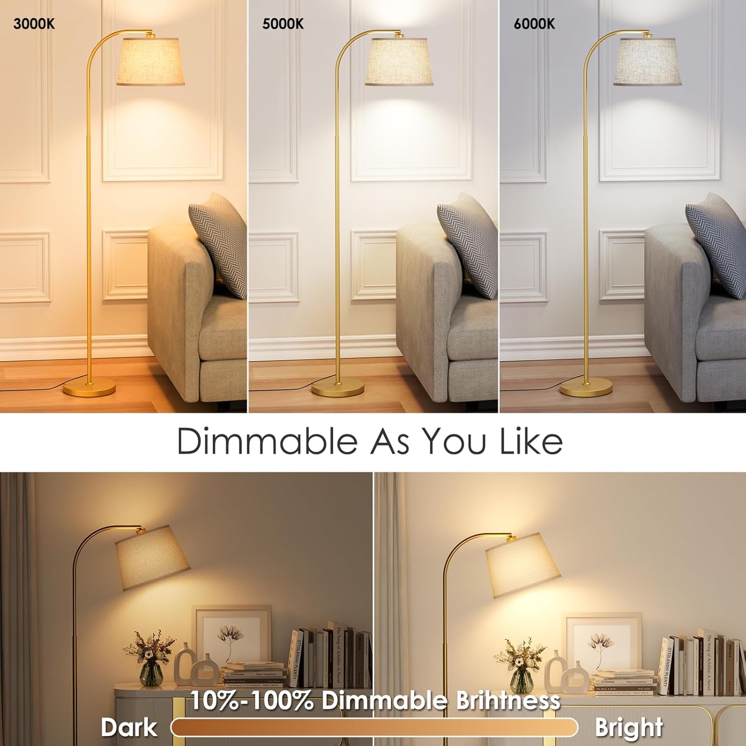 Karjoefar Arc Floor Lamp dimmable color temperature for warm to cool ambience