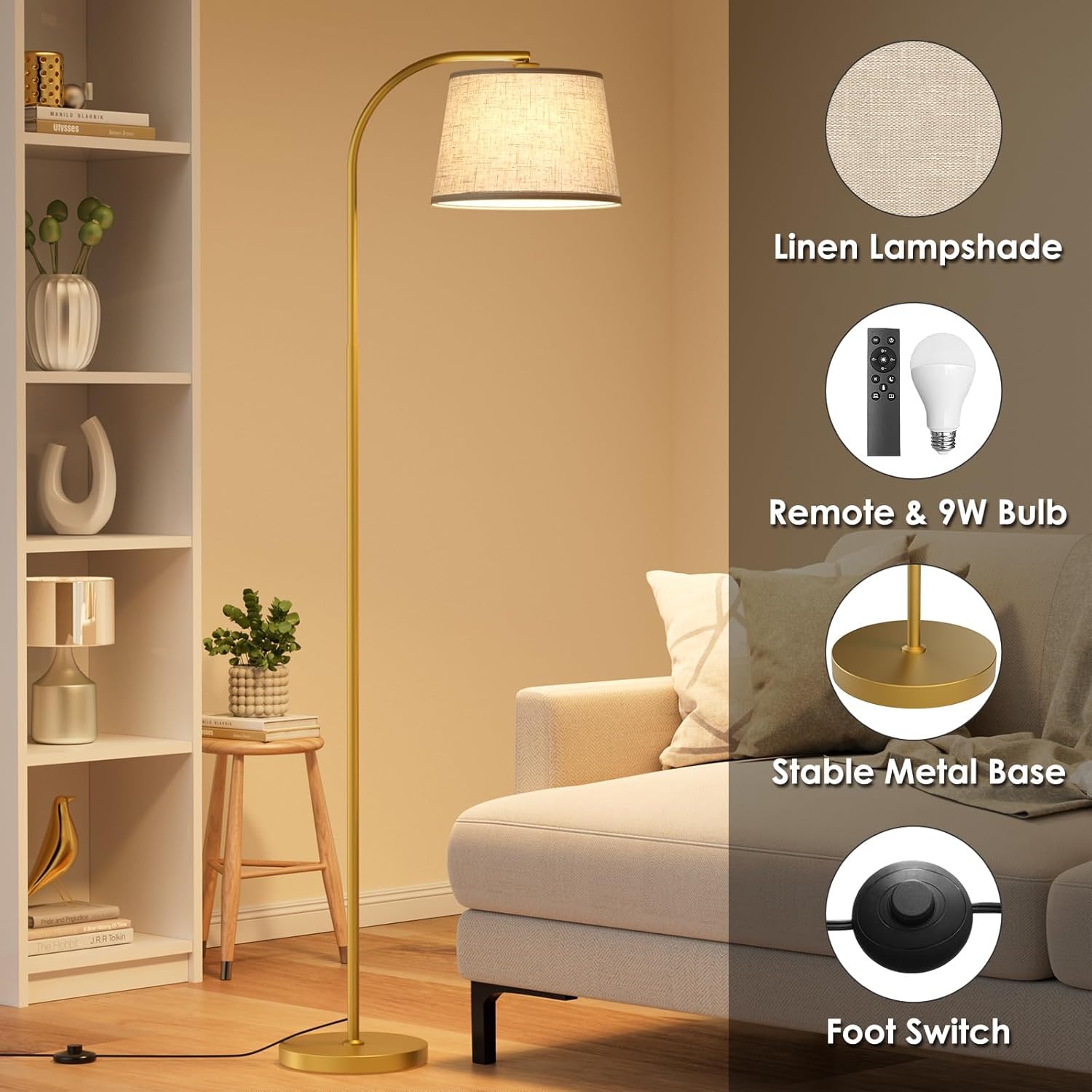 Karjoefar Arc Floor Lamp modern gold design complements contemporary spaces