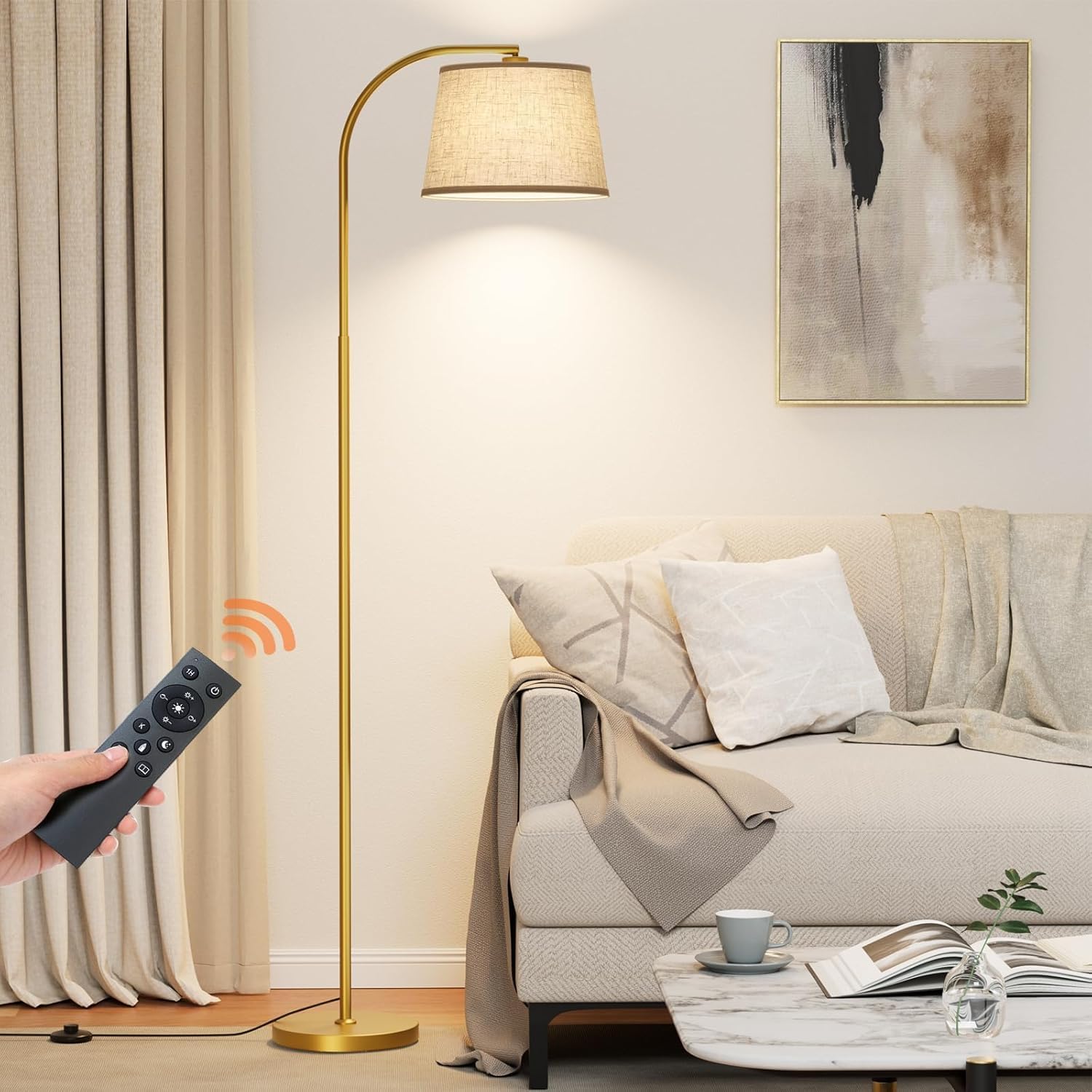 Karjoefar Arc Floor Lamp with remote control for effortless living room lighting