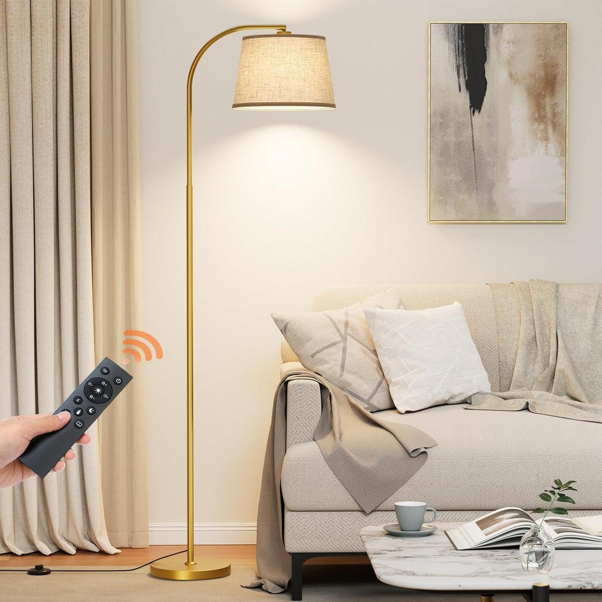 Karjoefar Arc Floor Lamp with remote control for effortless living room lighting