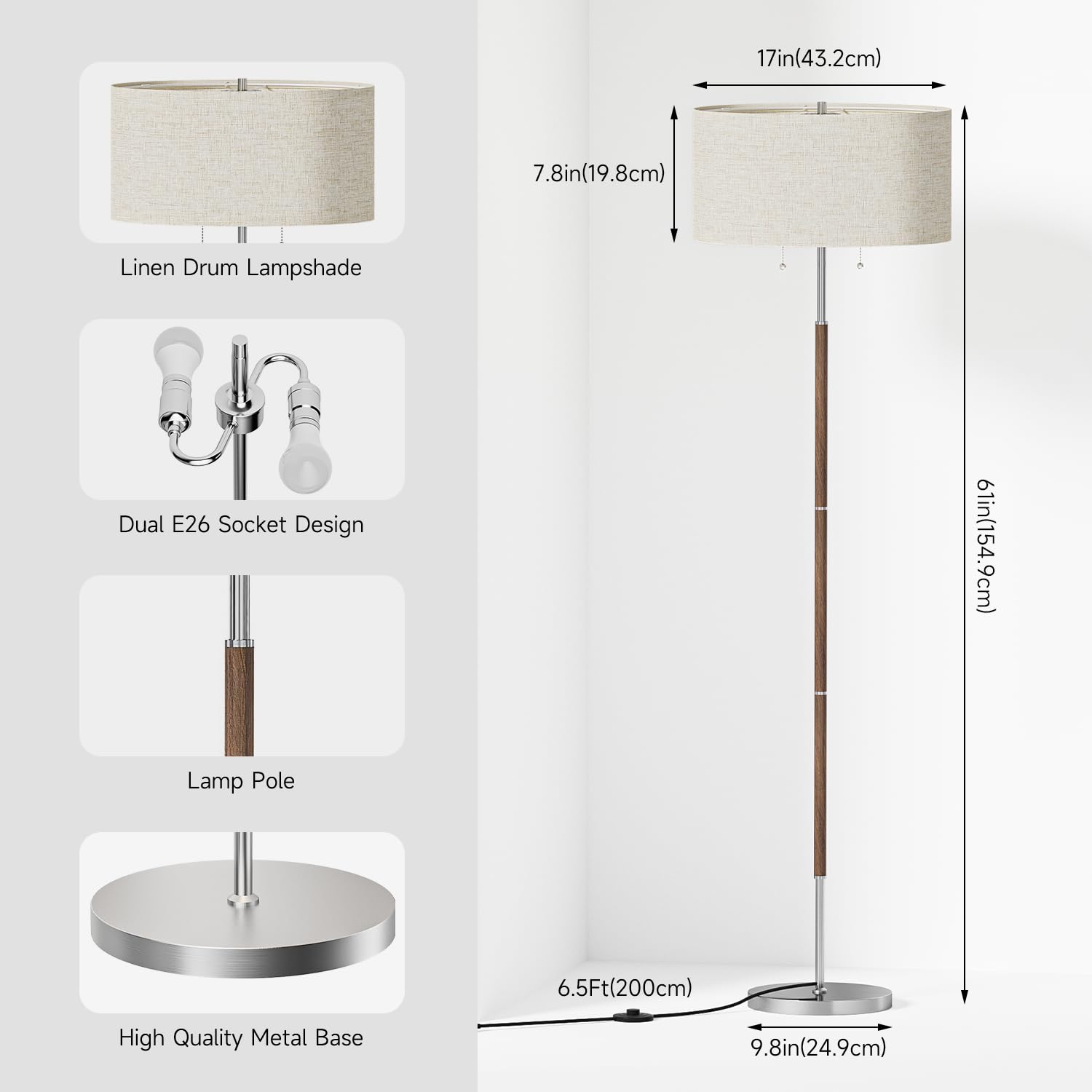 Karjoefar floor lamp with drawstrings for independent bulb control.