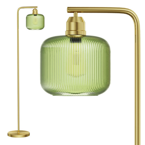 Karjoefar glass floor lamp with green ribbed shade emits soft 3000K glow for cozy living rooms.