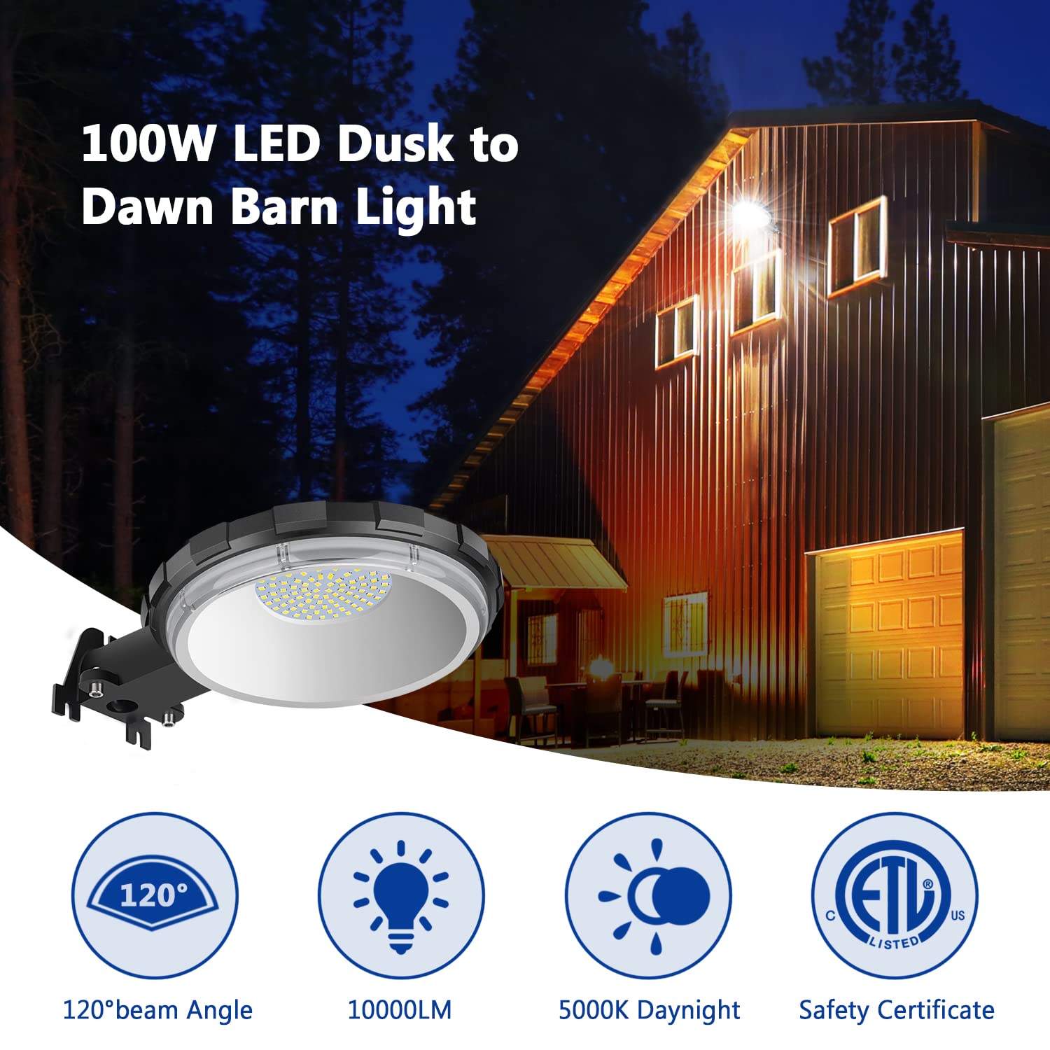 Karjoefar LED barn light dusk-to-dawn photocell enables hands-free nighttime illumination