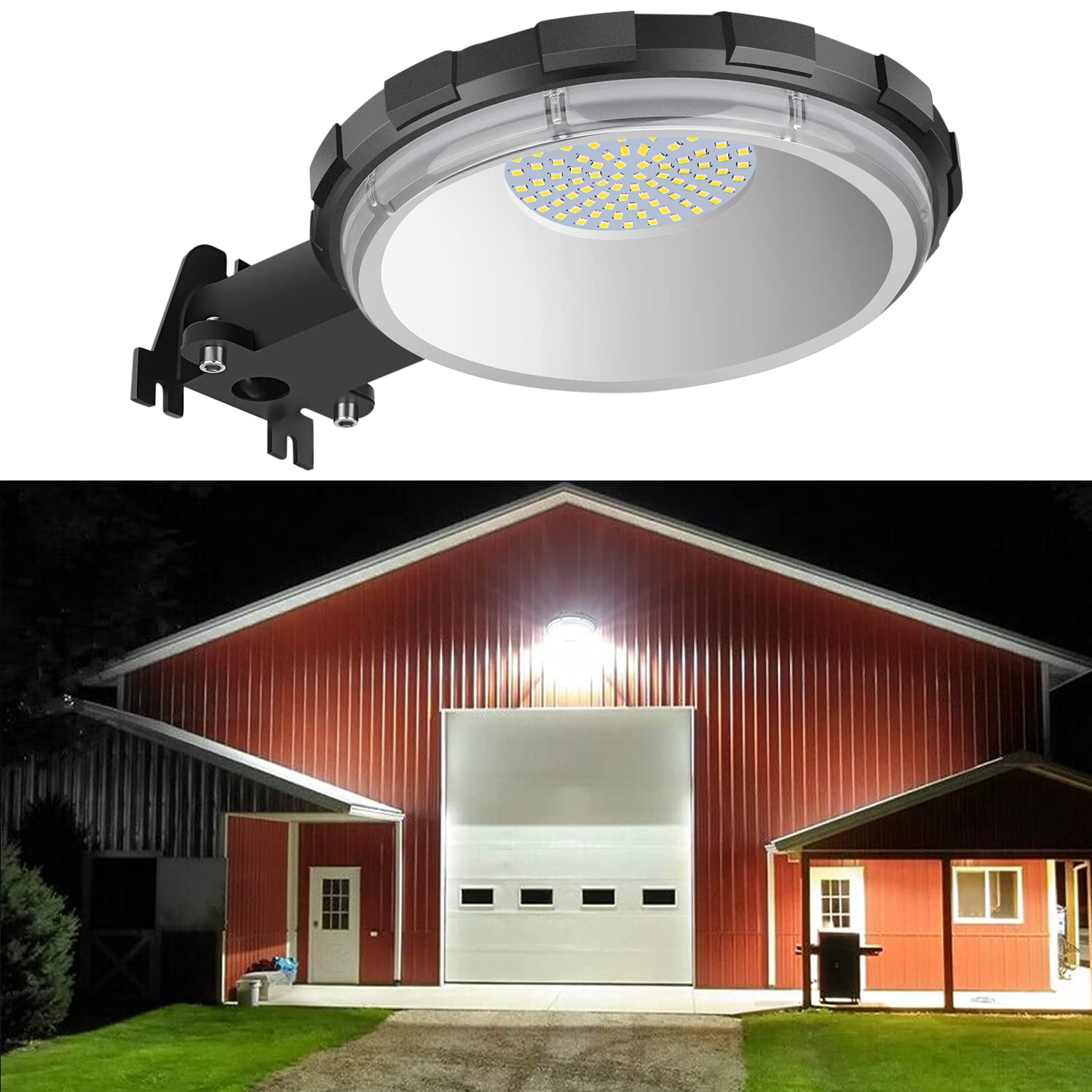 Karjoefar LED barn light front view provides bright outdoor coverage for garages