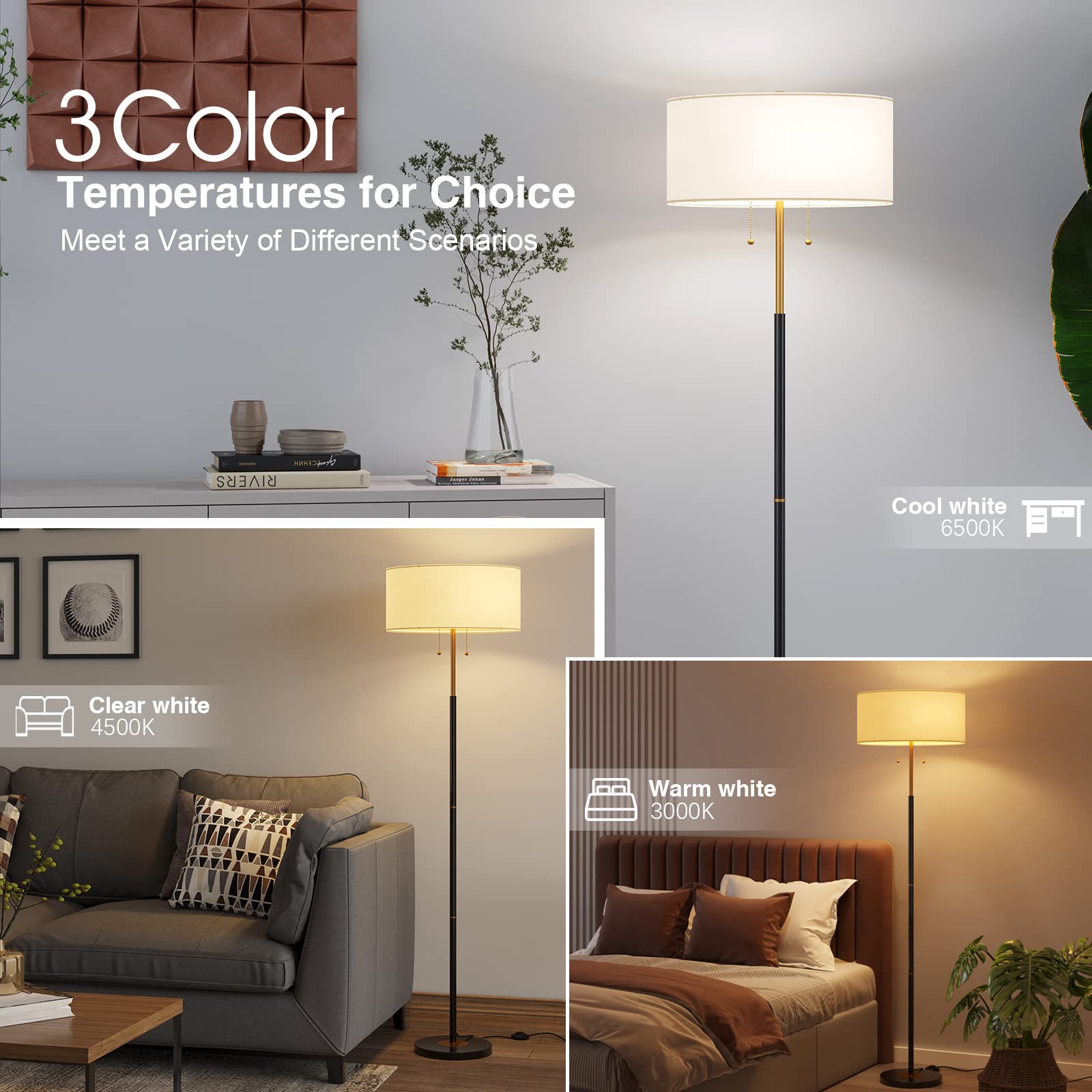 Karjoefar standing lamp in a living room setting adds elegant tall illumination.