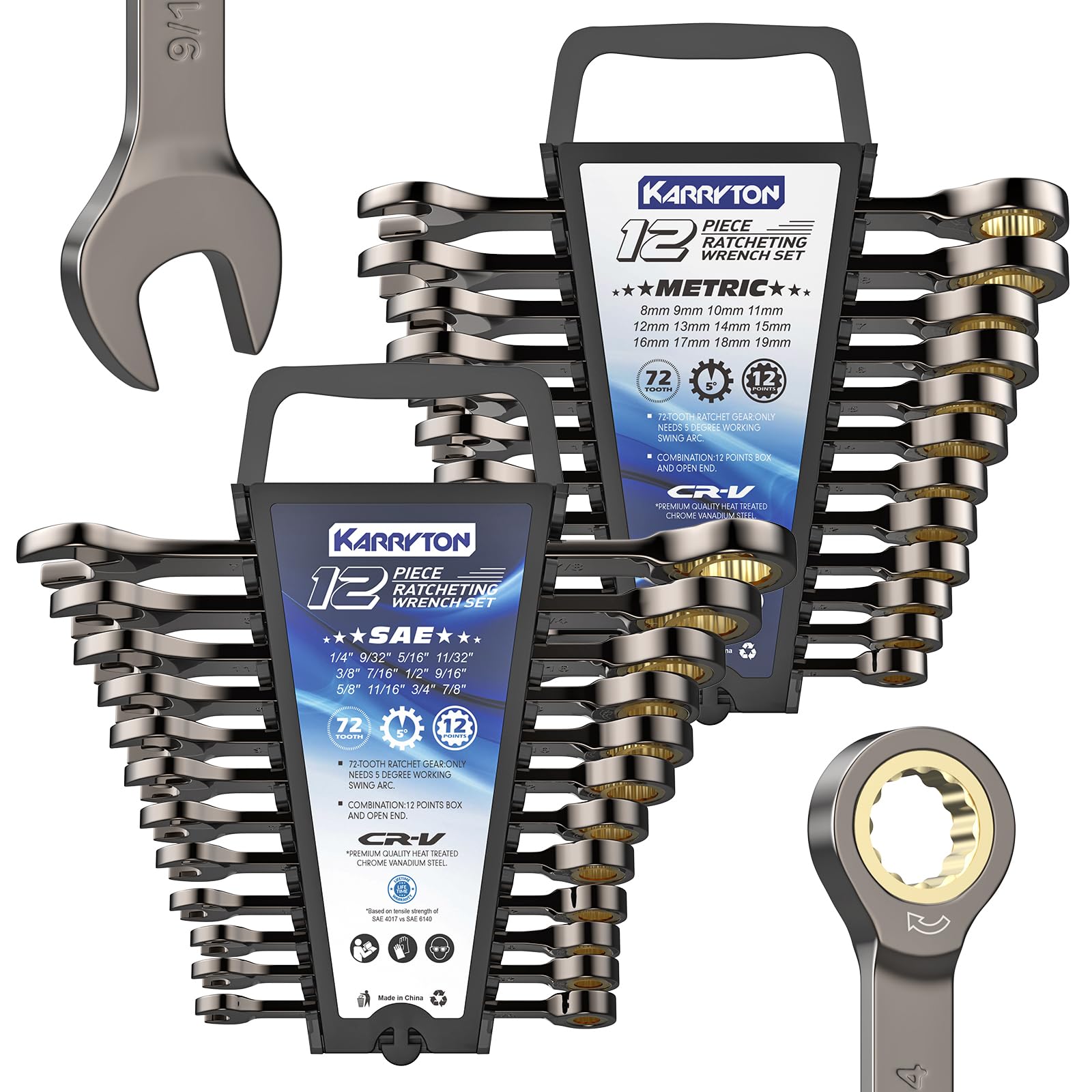 KARRYTON 24-piece ratcheting wrench set overview with dual racks for quick access.
