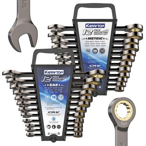 KARRYTON 24-piece ratcheting wrench set overview with dual racks for quick access.