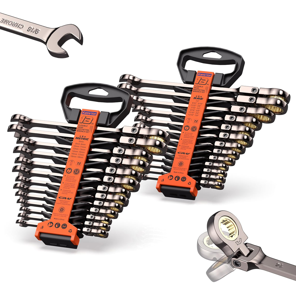 KARRYTON 26-piece flex-head wrenches for metric and SAE tasks