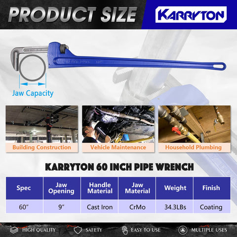 KARRYTON 60-inch pipe wrench with I-beam handle for comfortable leverage