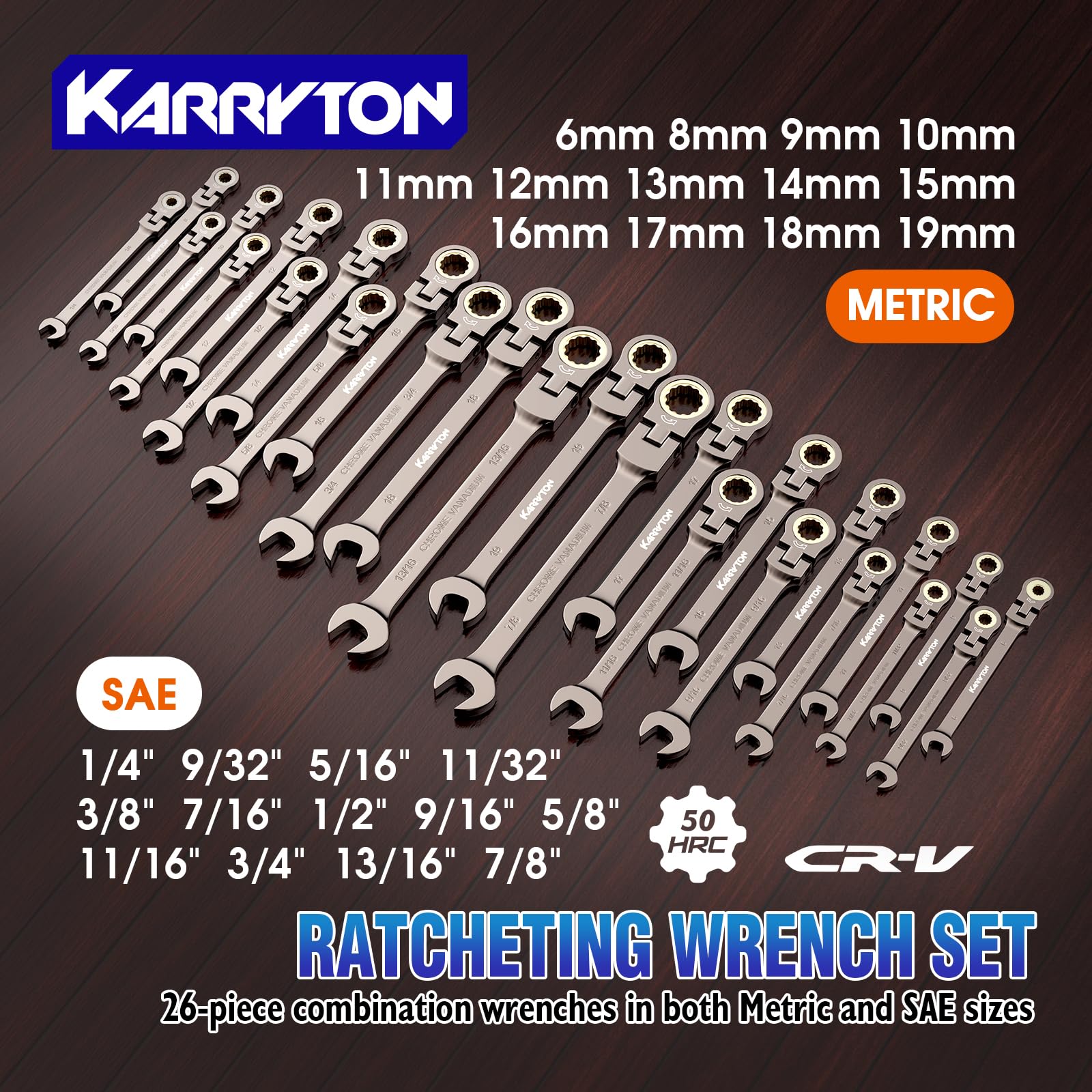 KARRYTON 72-teeth ratchet with 180-degree flex head for tight spaces