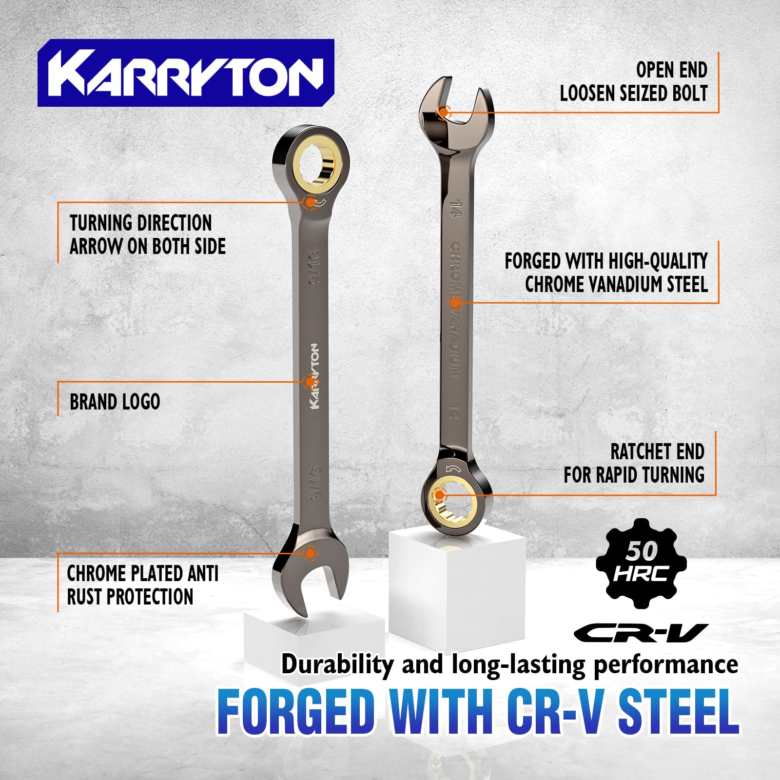 KARRYTON 72-teeth ratchet design enables smoother operation in tight spots.