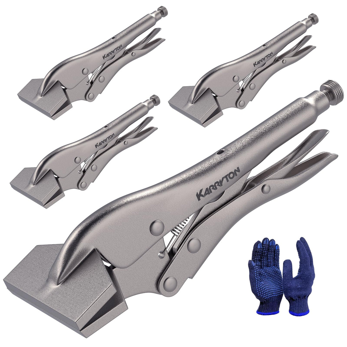 KARRYTON 8-inch sheet metal locking pliers with closed jaws for secure grip without deformation.