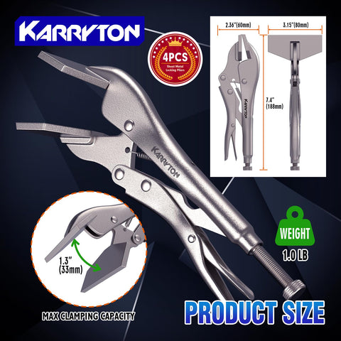 KARRYTON 8-inch sheet metal locking pliers with open jaws for quick repositioning during tasks.