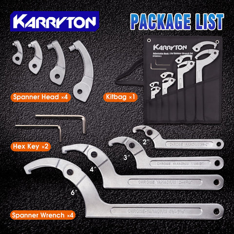KARRYTON adjustable pin-hook wrench set 1-1/4 to 3 inches for tight spaces