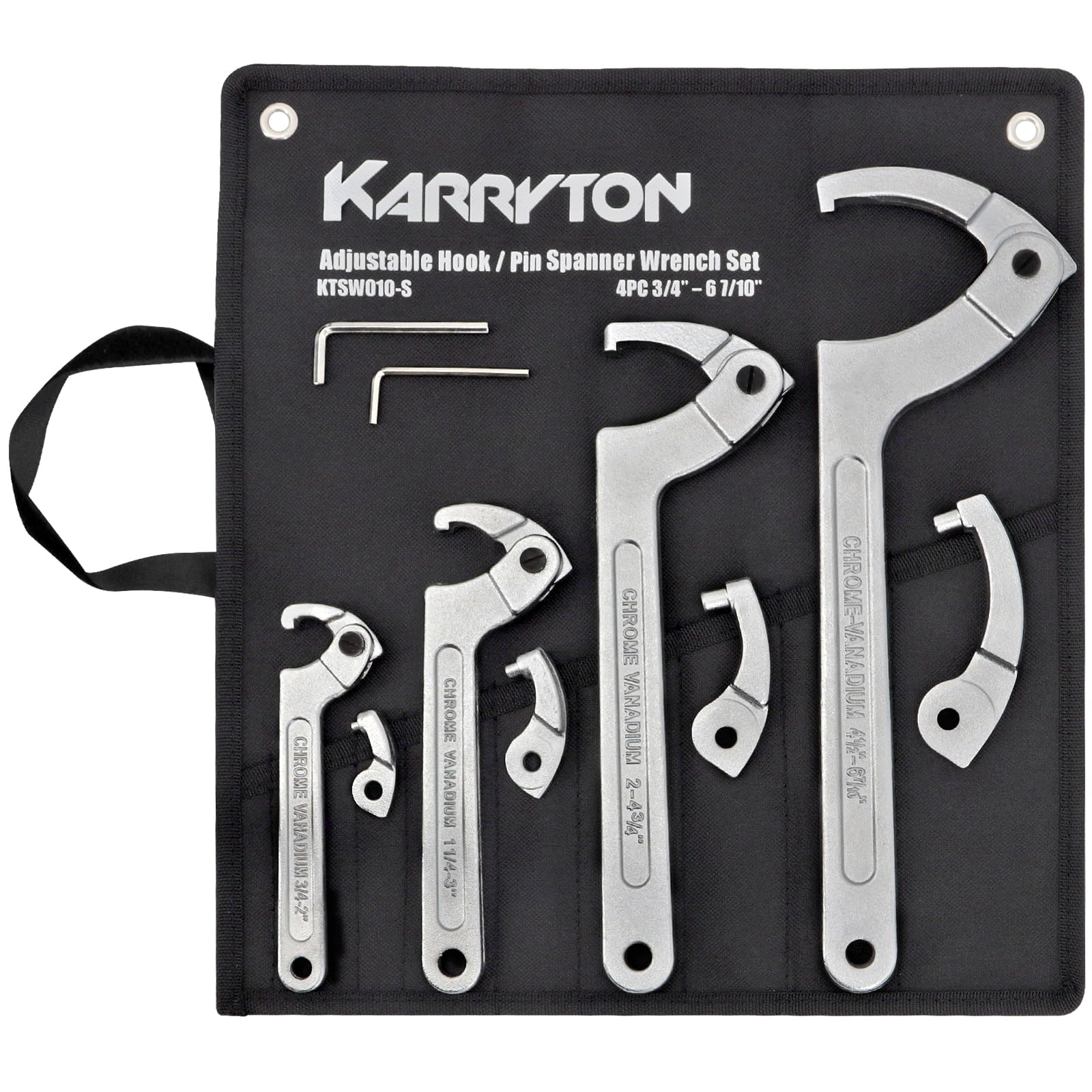 KARRYTON adjustable pin-hook wrench set 3/4 to 2 inches for secure fastener grip