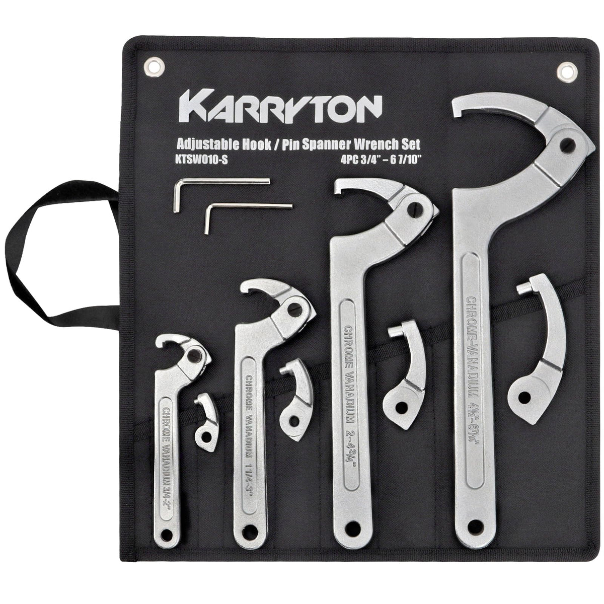 KARRYTON adjustable pin-hook wrench set 3/4 to 2 inches for secure fastener grip