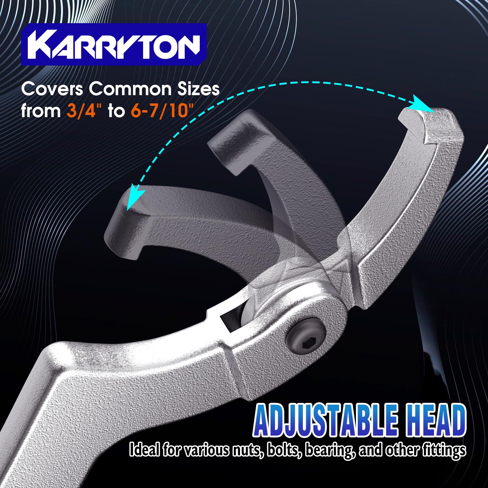 KARRYTON adjustable pin-hook wrench set 4-1/2 to 6-7/10 inches tackles larger tasks