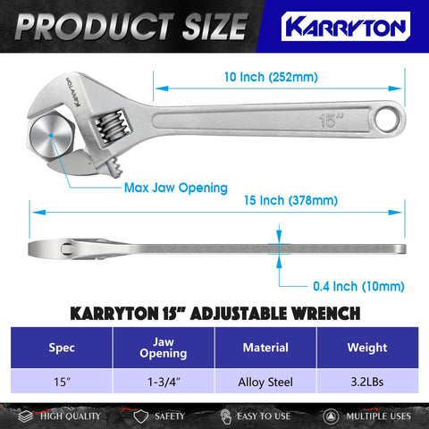 KARRYTON adjustable wrench jaw closeup highlighting wide opening