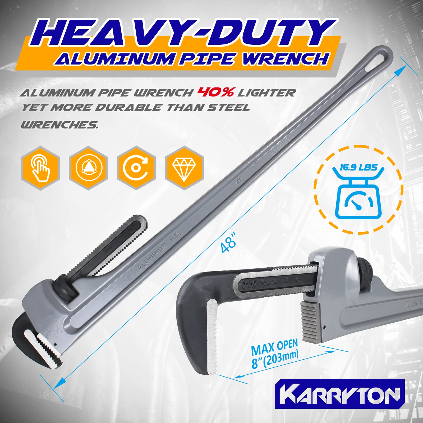 KARRYTON aluminum I-beam handle delivers lighter weight and a comfortable grip.