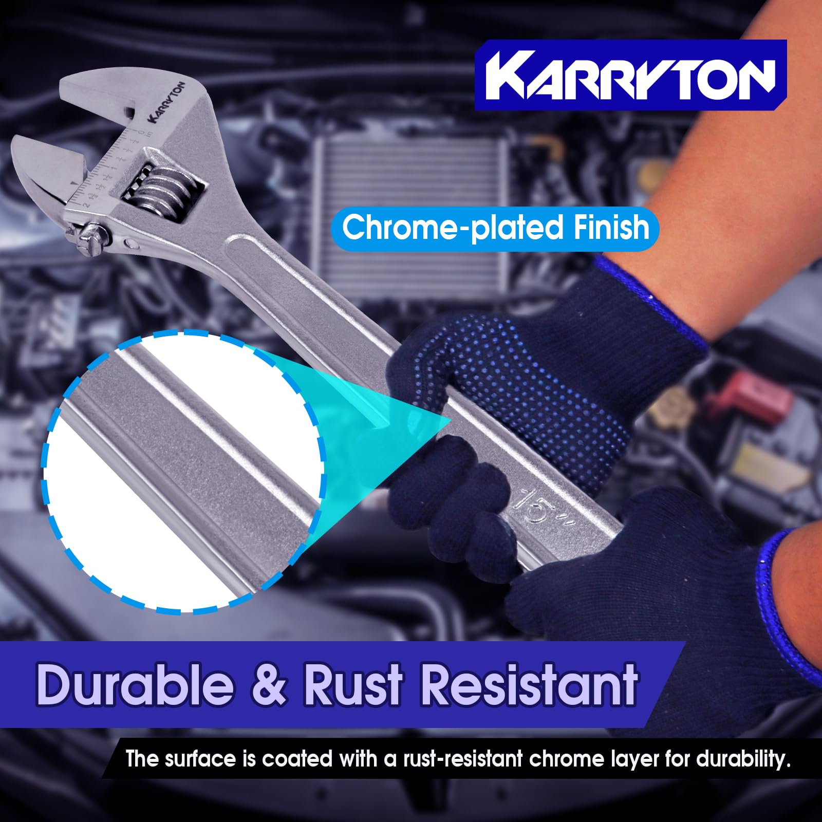 KARRYTON chrome-plated finish detail resists corrosion
