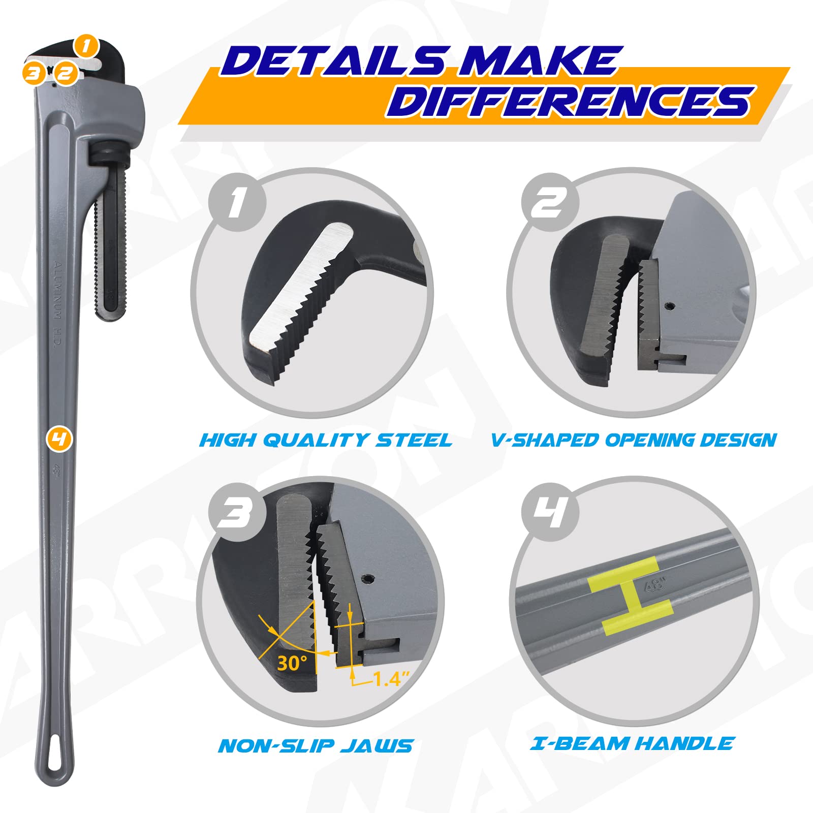 KARRYTON Cr-Mo jaw with heat-treated teeth ensures secure bite on pipes.