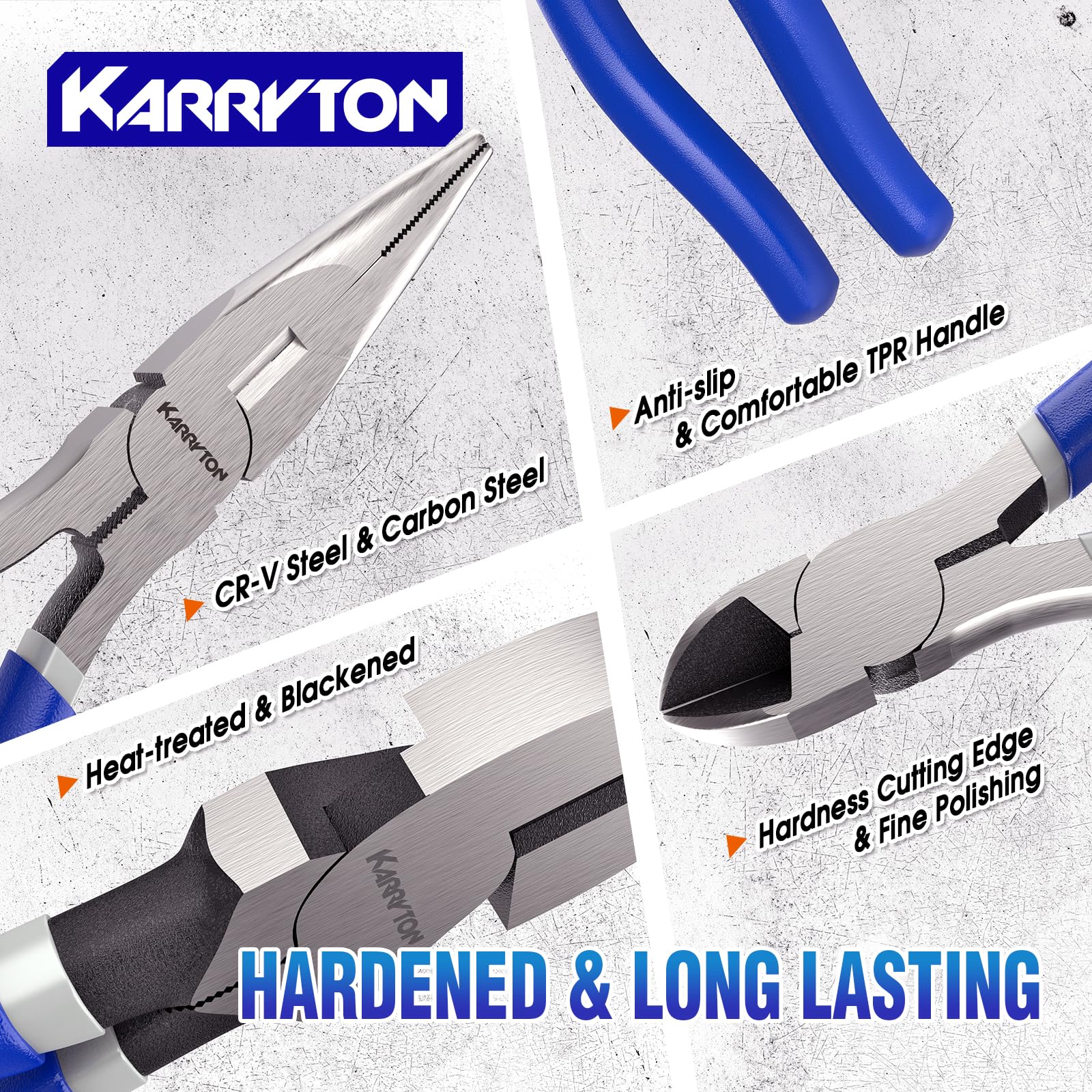 KARRYTON 12-inch groove joint pliers provide versatile, heavy-duty gripping power.