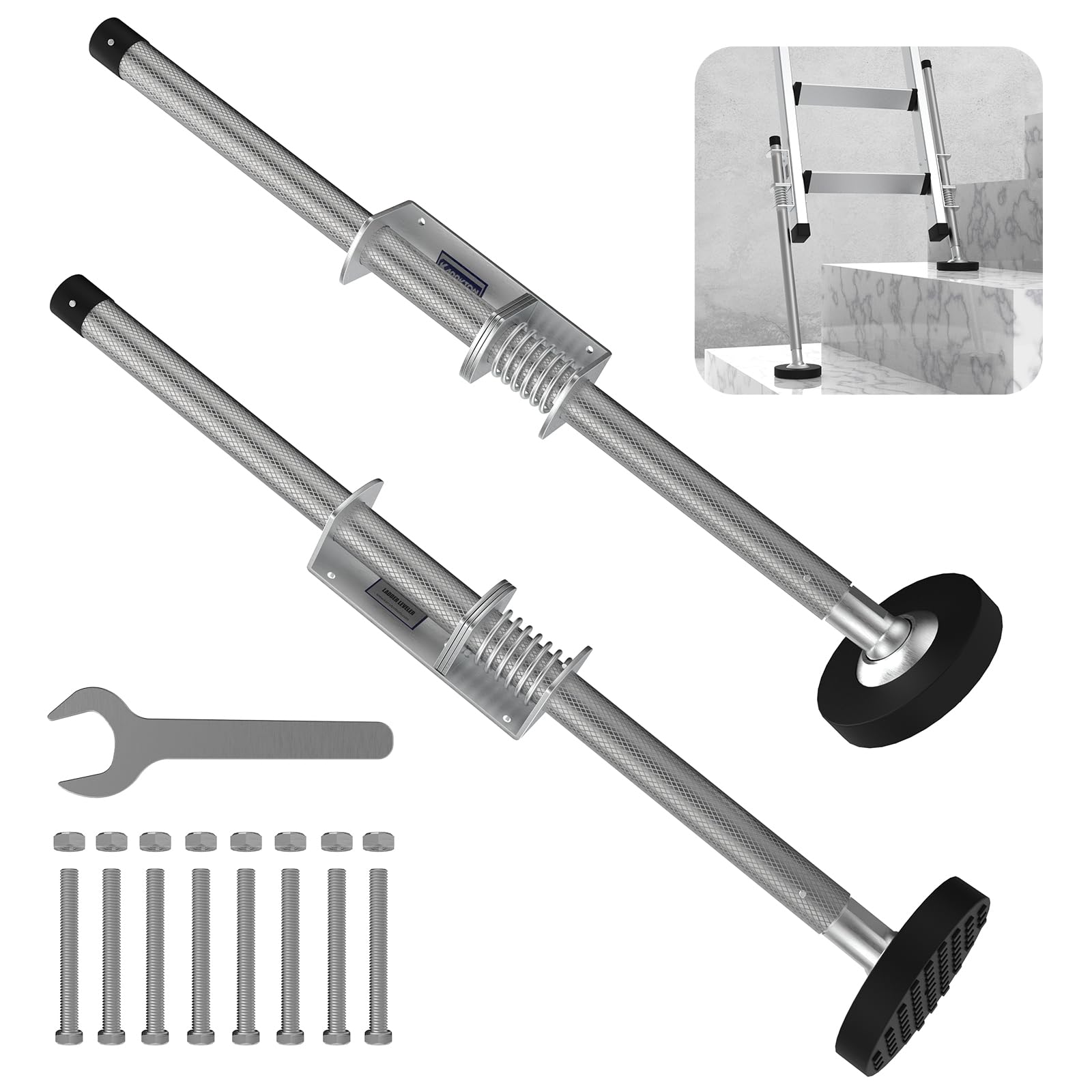 KARRYTON ladder levelers assembly showing secure installation on Type II ladders
