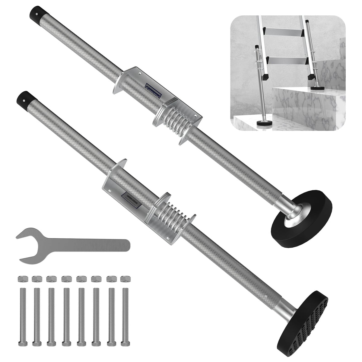 KARRYTON ladder levelers assembly showing secure installation on Type II ladders