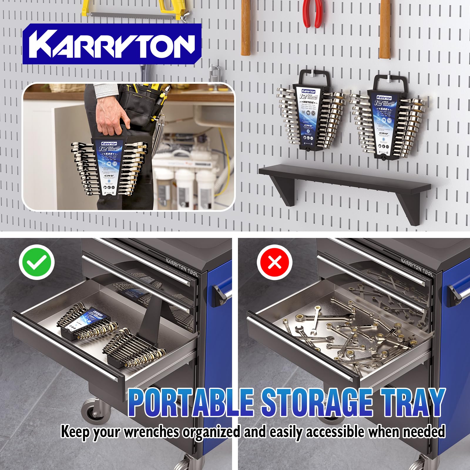 KARRYTON metric and SAE sizes cover common bolts from 8 to 19 mm.