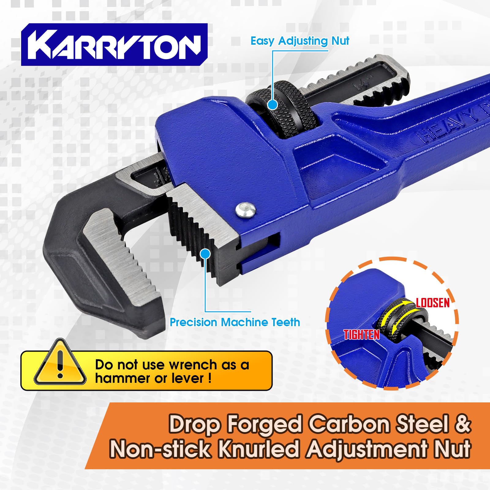 KARRYTON pipe wrench 14-inch size offering versatile mid-size grip.