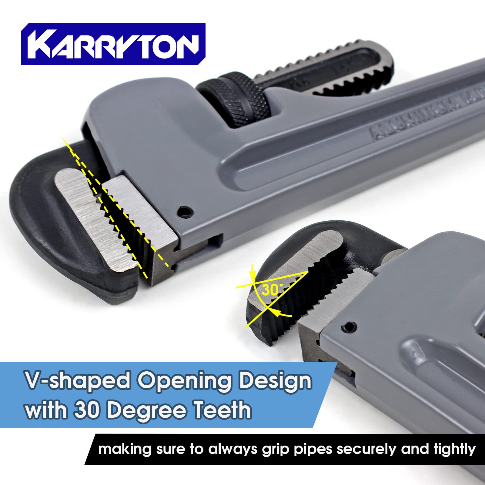 KARRYTON 24-inch pipe wrench delivers heavy-duty leverage for tough jobs.