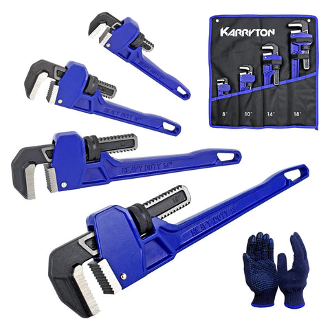 KARRYTON pipe wrench 8-inch opening for precise pipe grip.