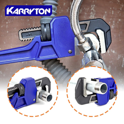 KARRYTON pipe wrench V-shaped jaw enhances clamping power.