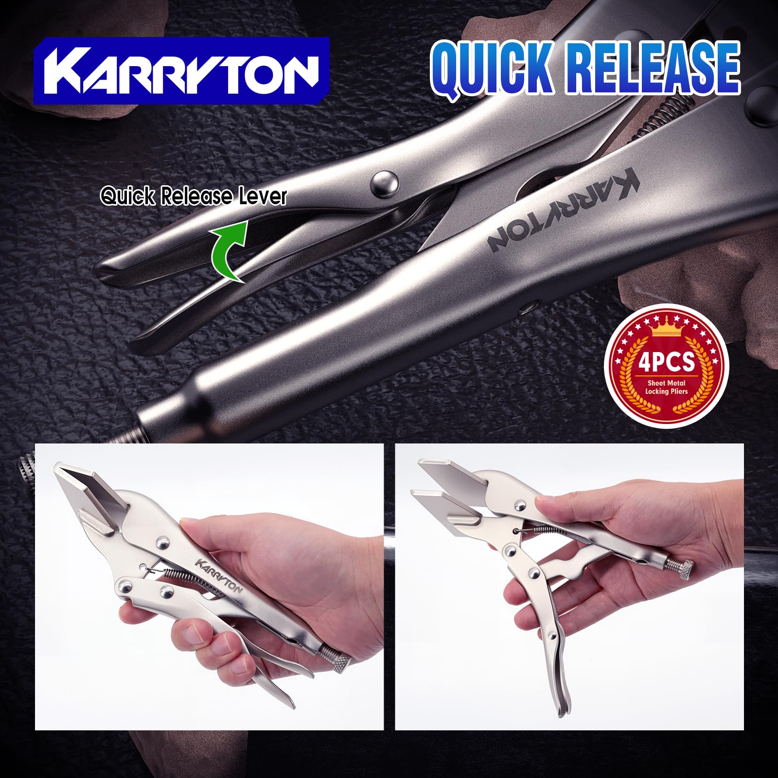 KARRYTON screw-adjustable lock provides precise clamping pressure for secure hold.