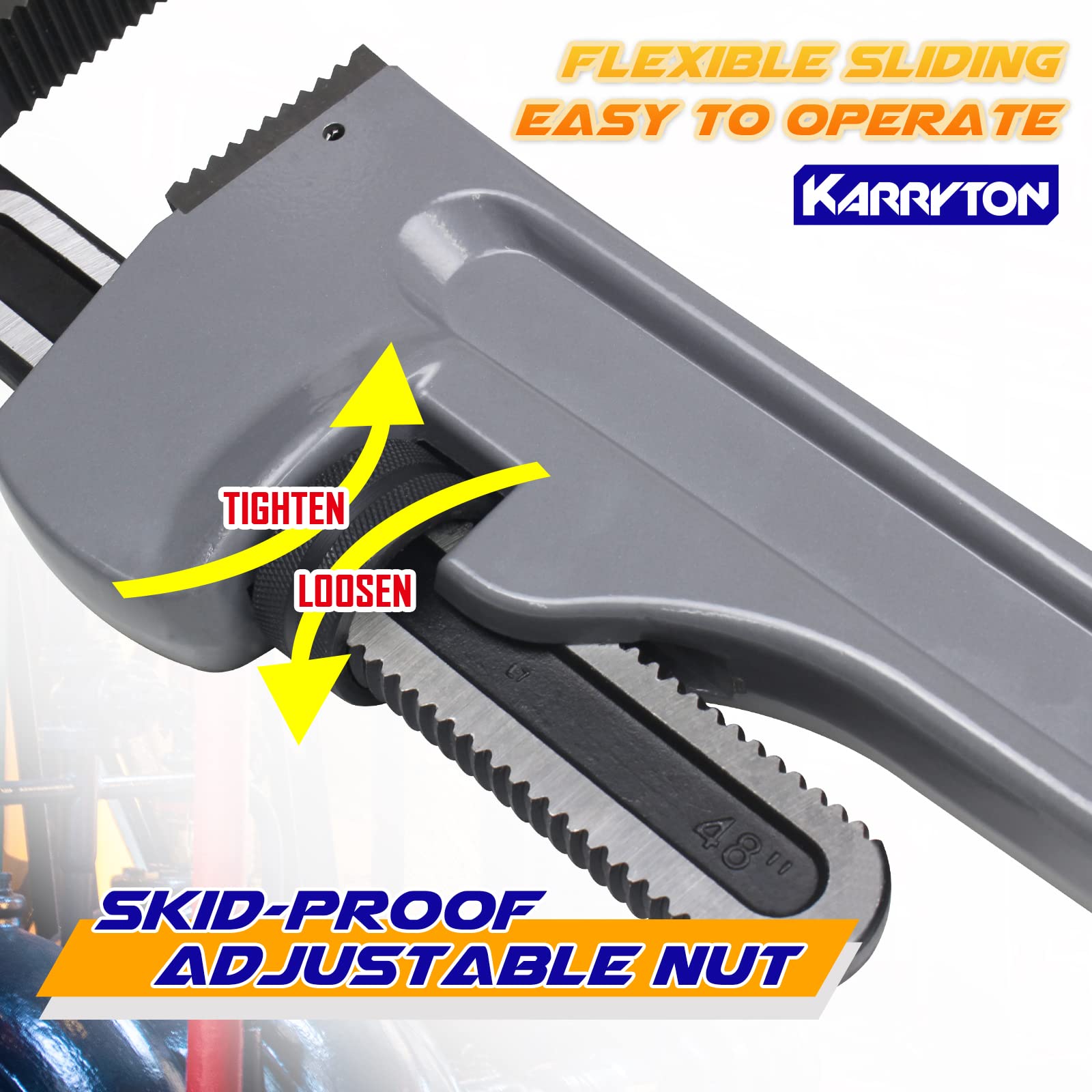 KARRYTON V-shaped jaw design improves clamping on pipes and fasteners.