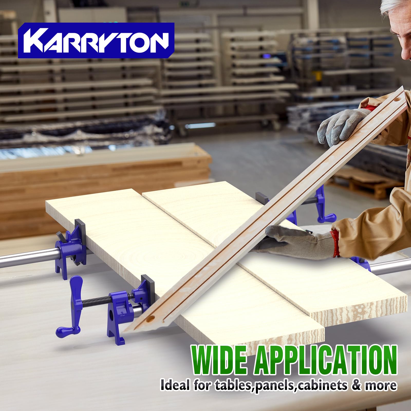 KARRYTON clamps versatile for edge gluing and DIY projects with pipe-length customization