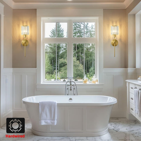KARTOOSH bathroom-friendly wall sconce provides stylish privacy lighting.