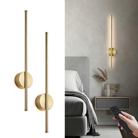 KARTOOSH battery-operated wall sconces in brass finish, wireless two-pack for easy setup.
